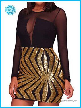 Sheer Mesh Long Sleeve Sequins Club Dress Plus Size